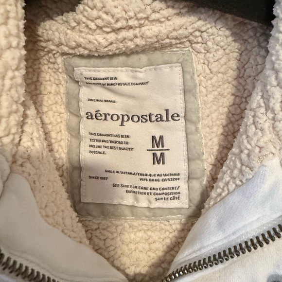 Aeropostale White Hoodie Blue Logo Full Zip Faux Lined Size Medium - Picture 5 of 15